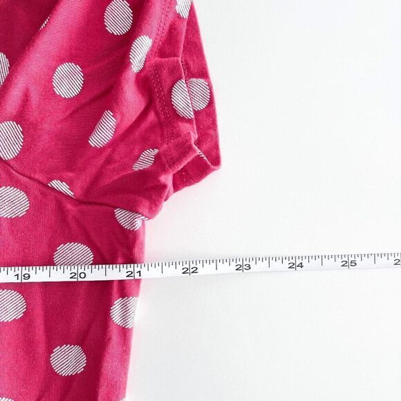 Lane Bryant Women's Polka Dot Ruched Short Sleeve Blouse Pink Silver Size 18/20 - Picture 6 of 7